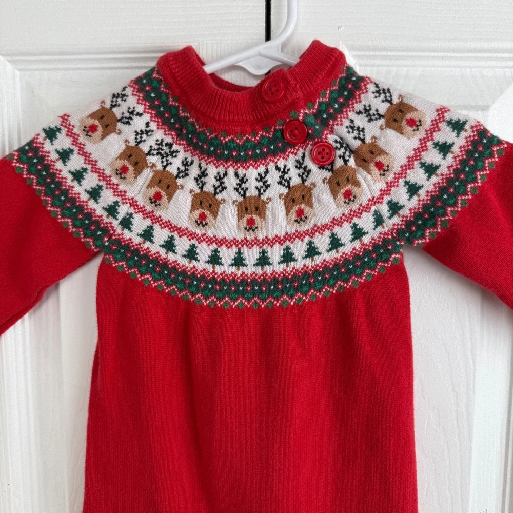 Gymboree Red Reindeer Fair Isle Knit Baby Romper Jumpsuit 9-12 Months Christmas‎